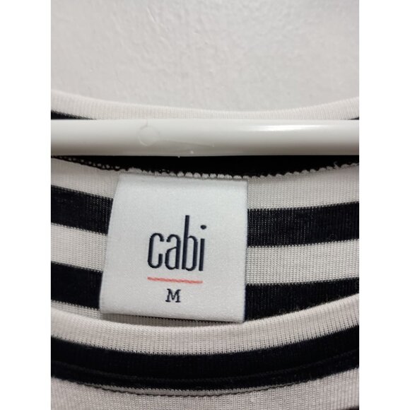 CAbi Womens Bistro Top Medium Black White Striped Jersey Casual 3/4 Sleeve #5588 - Picture 3 of 8